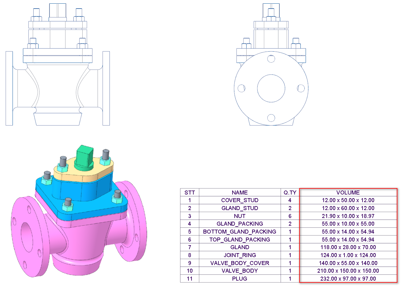 Creo 12 - Enclosure Volume - Xuất kích thước của từng Part trong cụm lắp ráp Assembly vào bảng BOM
