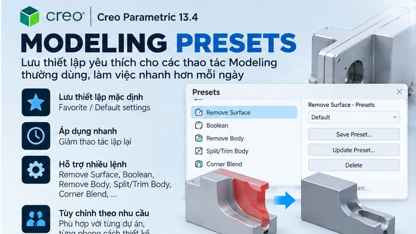 Creo 13.4: Lưu Preset Cho Các Thao Tác Modeling Thường Dùng