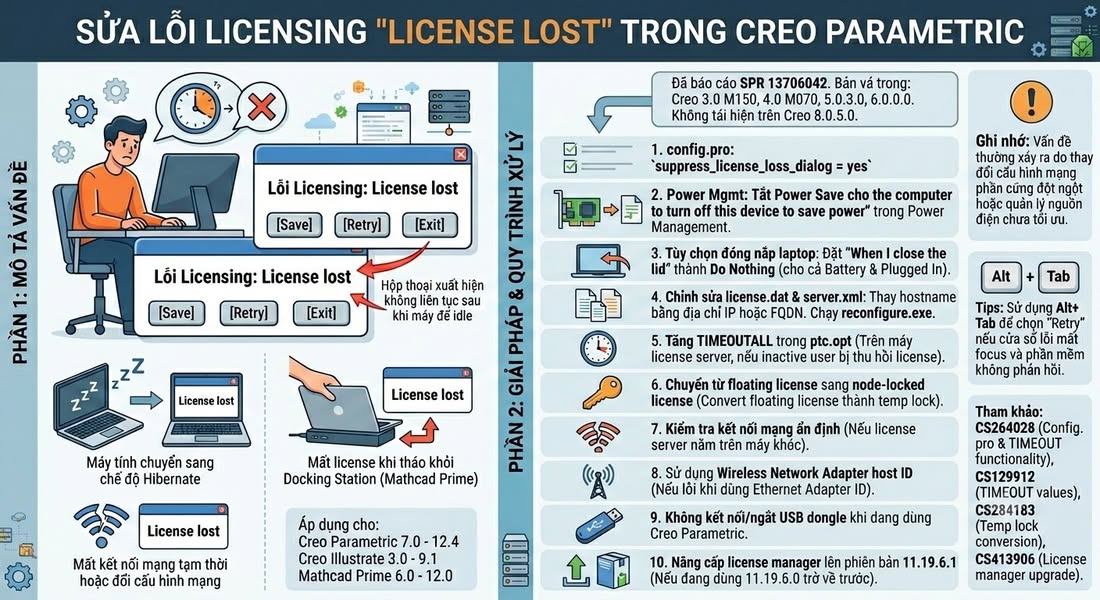 Cảnh Báo Lỗi Thường Gặp Trong Creo Parametric: "License Lost"